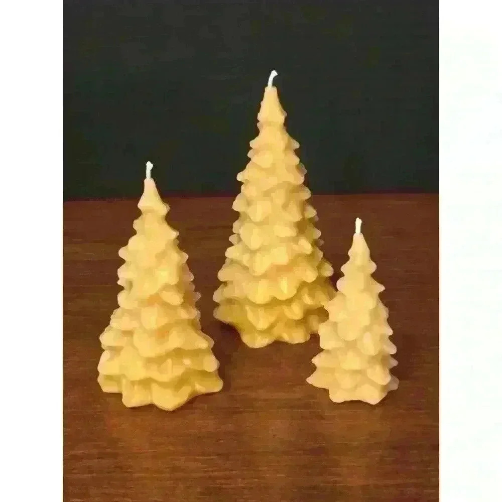 Handmade  Beeswax Candle - Evergreen Tree - Group of 3